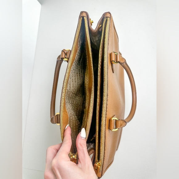 Prada Galleria Double Zip Tote Bag in Caramel Brown Saffiano Leather - Picture 14 of 16